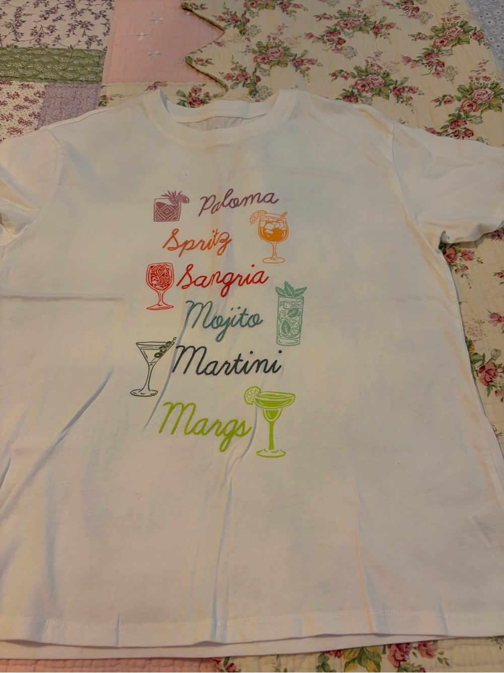 Z Supply White Cocktail Names Graphic Tee with Multicolor Script
